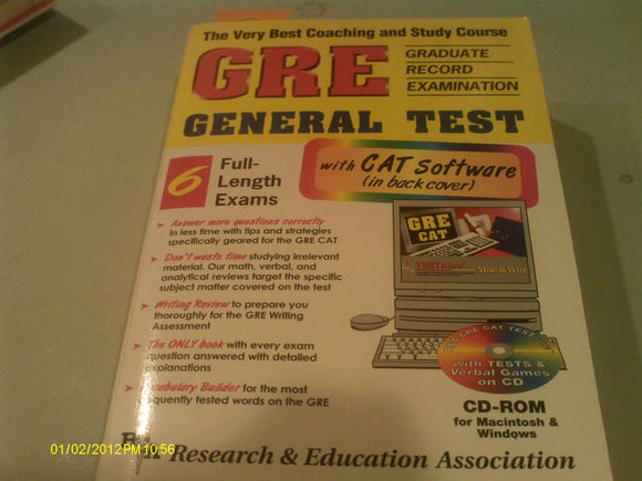 The Very Best Coaching and Study Course GRE, Graduate Record Examination, General Test With CD-ROM for Both Windows & Macintosh : REA's Interactive GRE CAT TESTware