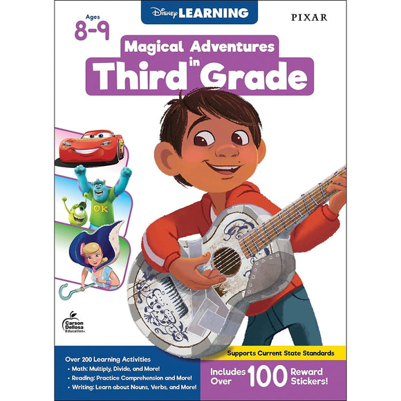 Disney Learning Magical Adventures in 3rd Grade Workbooks All Subjects, Math, Reading Comprehension, Sight Words, Writing Practice, Toy Story 4, Cars, Coco, and Monsters Inc Third Grade Workbooks