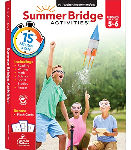 Summer Bridge Activities 5th to 6th Grade Workbooks, Math, Reading Comprehension, Writing, Science, Social Studies, Fitness Summer Learning, 6th Grade Workbooks All Subjects With Flash Cards