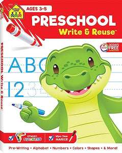 School Zone - Preschool Write & Reuse Workbook - Ages 3 to 5, Spiral Bound, Write-On Learning, Wipe Clean, Includes Dry Erase Marker, Letter Tracing, and More (School Zone Write & Reuse Workbook)